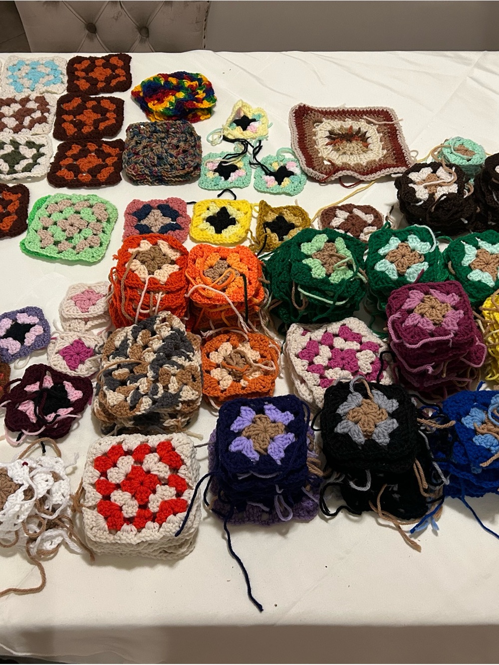200+ Handmade Crochet Granny Squares Destash Lot - Vintage Style Assorted Colors